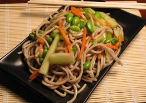Soba noodle salad with fresh vegetables