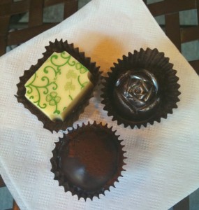 A trio of chocolates from Roses Chocolate Treasures in Seattle