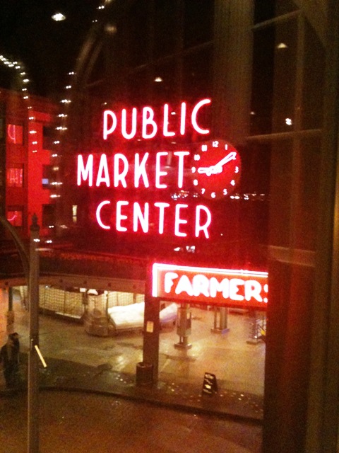 Pike Place Neon Sign at Night