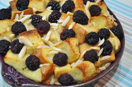 French Toast Casserole with Blackberries and Almonds